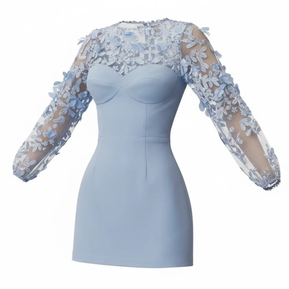 NWT Dress The Population MILA Embellished Lace Trim Long Sleeve Mini Dress m - Picture 4 of 16